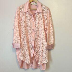 Vintage Victorias Secret Night Shirt Womens S Pink Lace Satin Gold Label 80s 90s